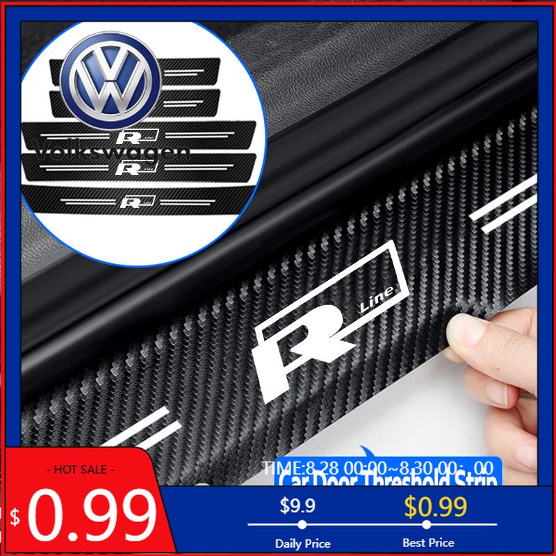 RSQ1 VW 2026 Hot 5Pcs Car Door Sill Plate Sticker Anti-scratch Strip Trunk Protection Decals For Volkswagen Rline T-Cross Arteon Mago