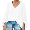 European & American Women's V-Neck Lantern Sleeve Loose Long Sleeve Plus Size Top - Summer 2025 Collection