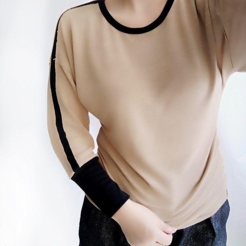 

This Chubby Girl s Contrast Color-Trimmed Bottoming Sweater Khaki 3X