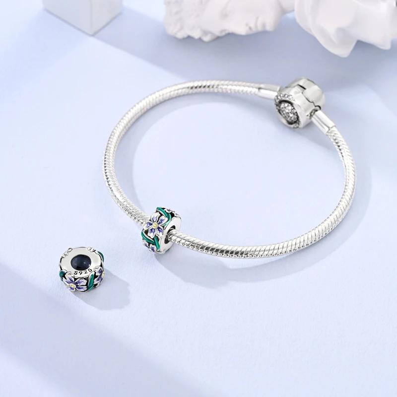 Purple Iris Flower Plant Bead Charms copper Authentic Bead Charms Compatible With Authentic Charm Bead Charms Bracelets Jewellery Diy Gifts for Women