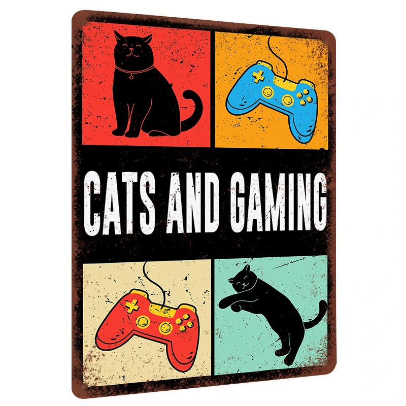 Vintage Cat Gaming Controller Metal Tin Sign Living Room Bedroom Wall Art Decorative Poster