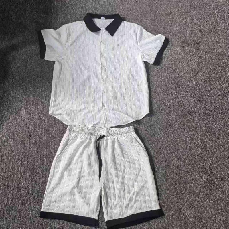 Set da Spiaggia Due Pezzi da Uomo Casual a Blocchi di Colore con Maniche Corte e Pantaloncini