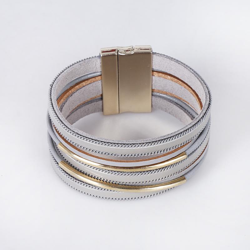 

Європейсько-американський багатошаровий ретро браслет з коров ячої шкіри з мідними акцентами