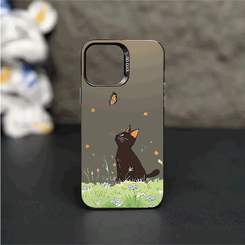 

Scratch-Resistant Silver Butterfly & Black Cat Phone Case for iPhone 17/16Pro/15/14/13/12/XR iPhone 15 Pro Max
