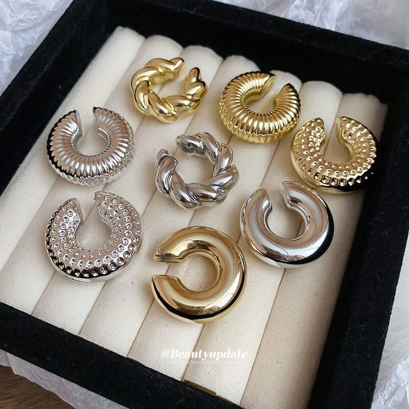 Fashion Glossy Thread Cable Stitch Ruched Ear Clip Niche Style Retro Non-Pierced Ear Bone Clip Elegant Earrings Earrings