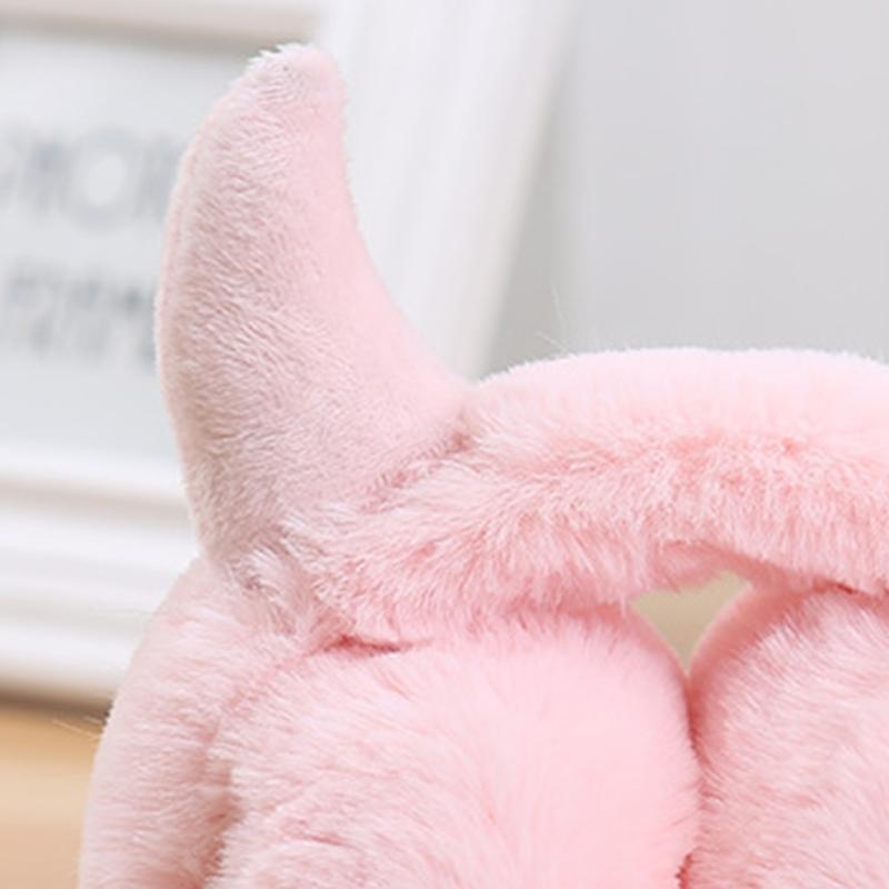 Women Soft Plush Earmuff with Horns Girls Cute Winter Adjustable Ear Muffs Female Foldable Outdoor Cycling Ski Ear Warmers