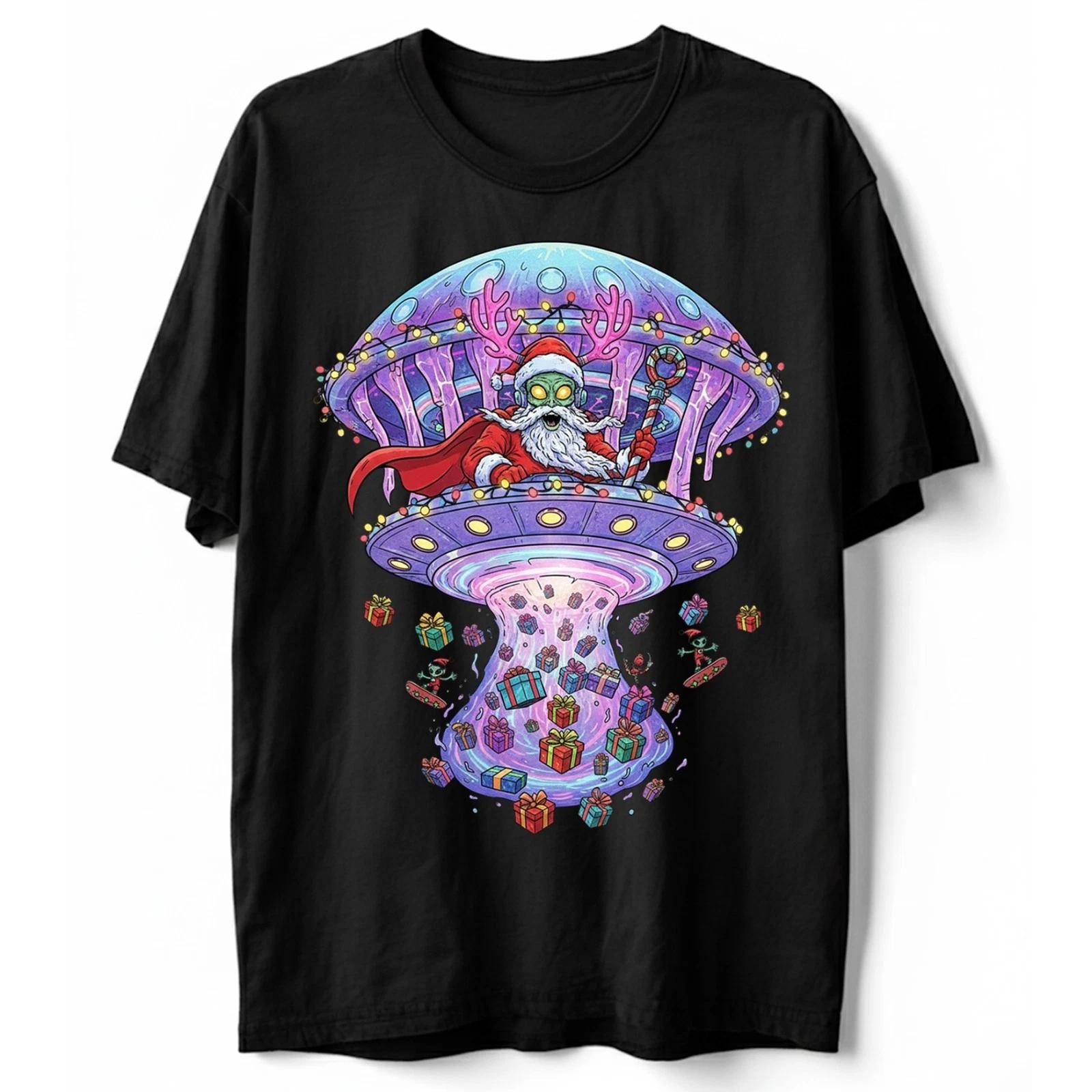Alien Santa UFO Christmas T-Shirt Funny Sci-Fi XMAS Holiday Graphic 3XL