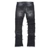 DRIPX New Stacked Jeans Men Patchworks Spliced Denim Ripped Wash Frayed Pants Male's Streetwear Men‘s Tassel Motorcycle Jeans
