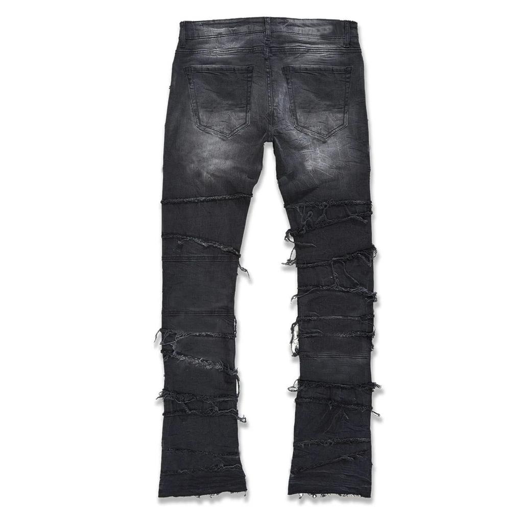 DRIPX New Stacked Jeans Men Patchworks Spliced Denim Ripped Wash Frayed Pants Male's Streetwear Men‘s Tassel Motorcycle Jeans
