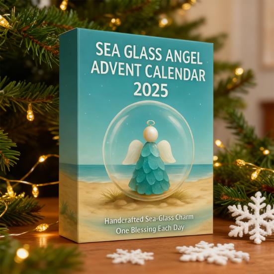 Sea Glass Angel Arrival Calendar 24 Day Countdown Box Unique Window Design Christmas Holiday Decoration for Kids Rooms