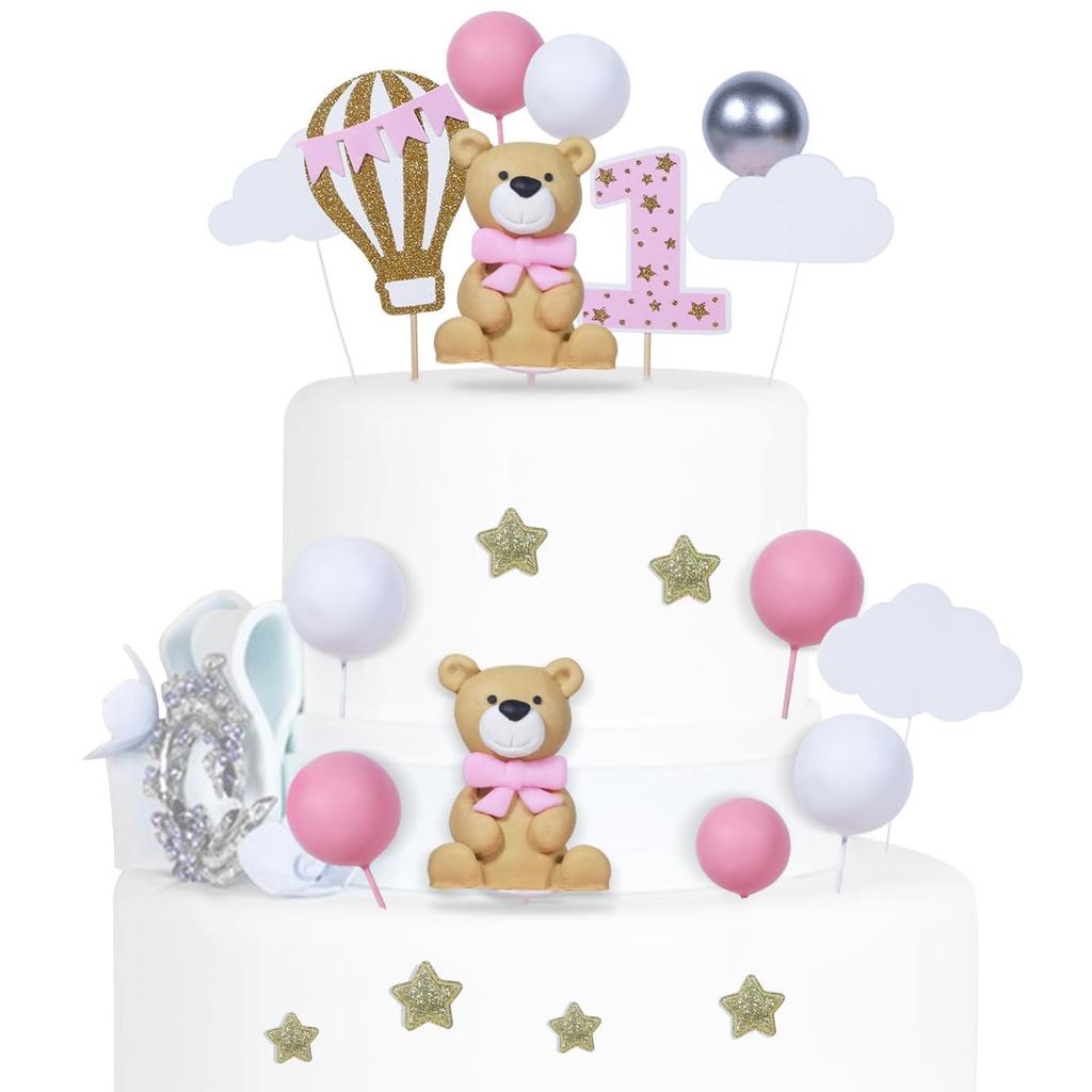 49Pcs 3D Twin Blue Bears Balls Clouds Glitter Stars Cake Decoration for Boy Birthday Baby Shower Teddy Bear Theme Party Supplies
