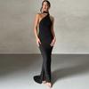 Slanted Shoulder Slim Fit Backless Hollowed Out Suspender Long Dress