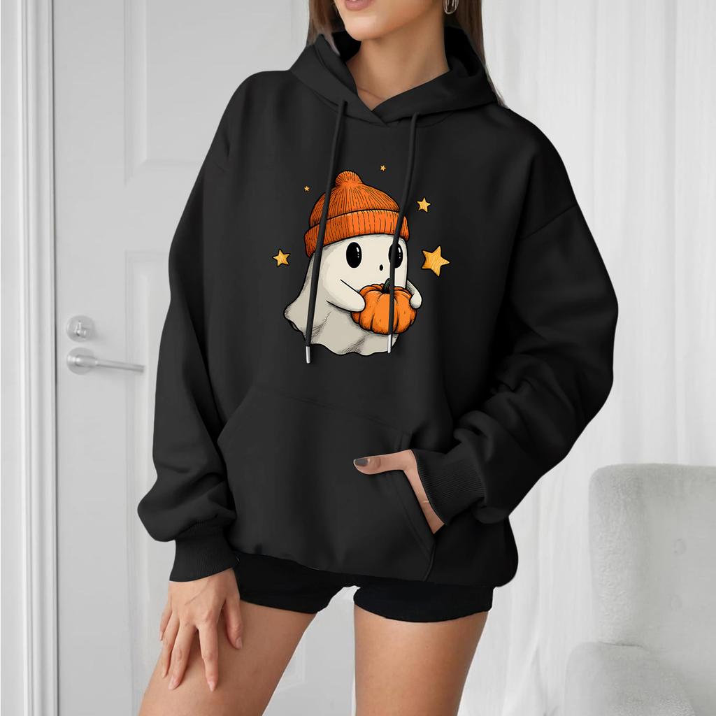 Women's Fashionable, Casual, Comfortable Round-neck, Hooded, Long-sleeved, Halloween-print Warm Sweater