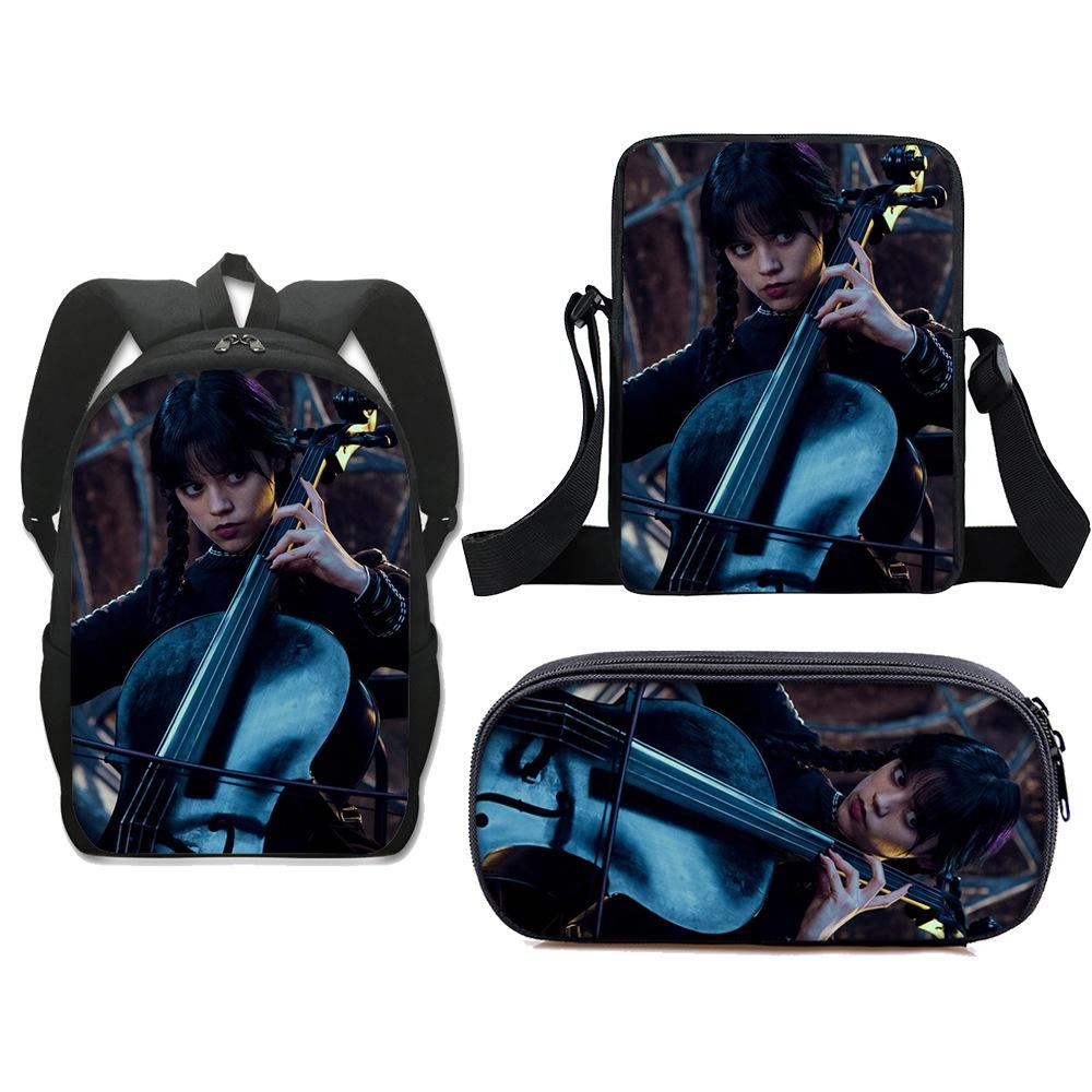 3pcs Wednesday The Adams Family Backpack+shoulder Bag+pencil Case Set Kids Gift