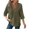 Women's Fashion Seven Sleeve Hooded Button V-Neck Casual Hooded Sweatshirt Top
