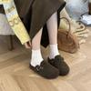 2025 Autumn and Winter New Round Head Thick Bottom Belt Buckle Hairy Lazy Boken Outer Wear Women's Slippers