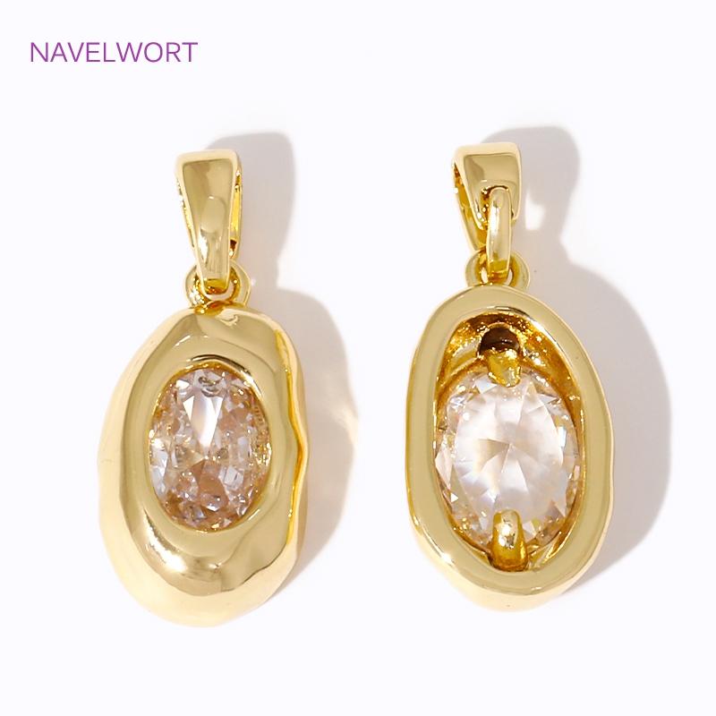 Trendy Inlaid Zircon Charms 18K Gold Plated Lrregular Oval Charms Pendant For Bracelet Necklace Jewelry Making DIY Accessories
