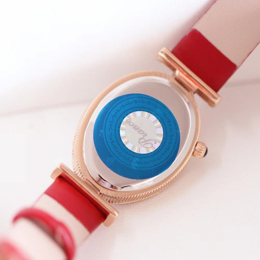 Women's Luxury Oval Leather Strap Watch with Diamonds