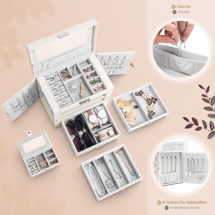 Yorbay Boîte à Bijoux Grande Coffret à Bijoux Verrouillable avec Miroir 4 Étages 3 Tiroirs Doublure en velours avec Boîte de voyage