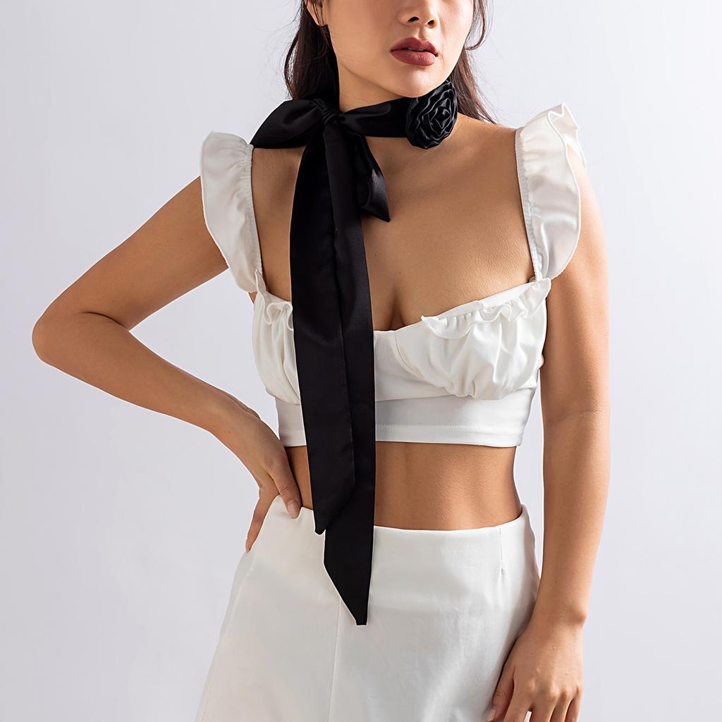 Pastoral Satin Flower Choker Necklace Women, Simple Flannel Ribbon DIY Collar Jewelry