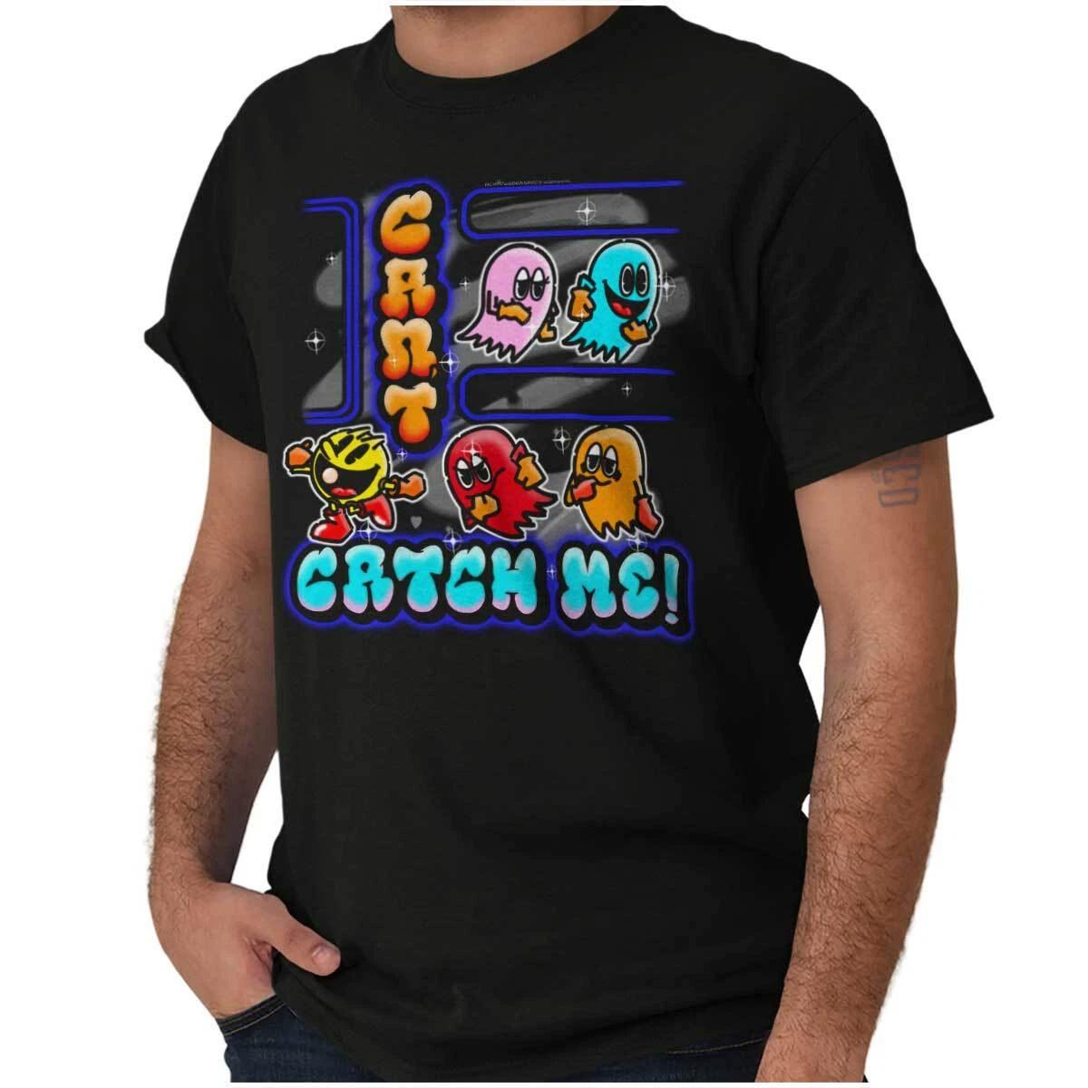 Retro PACMAN Game Airbrushed Can t Catch Me Womens or Mens Crewneck T Shirt Tee XL