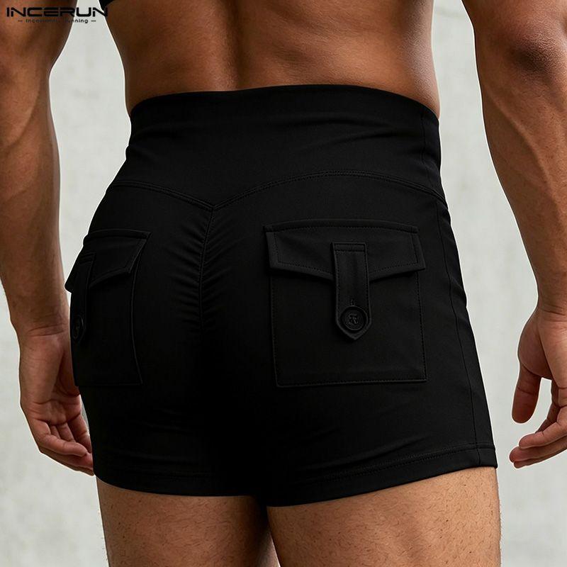 Pockets Elastic Waist Men Incerun Casual Mini Shorts Pants Homewear Underwear