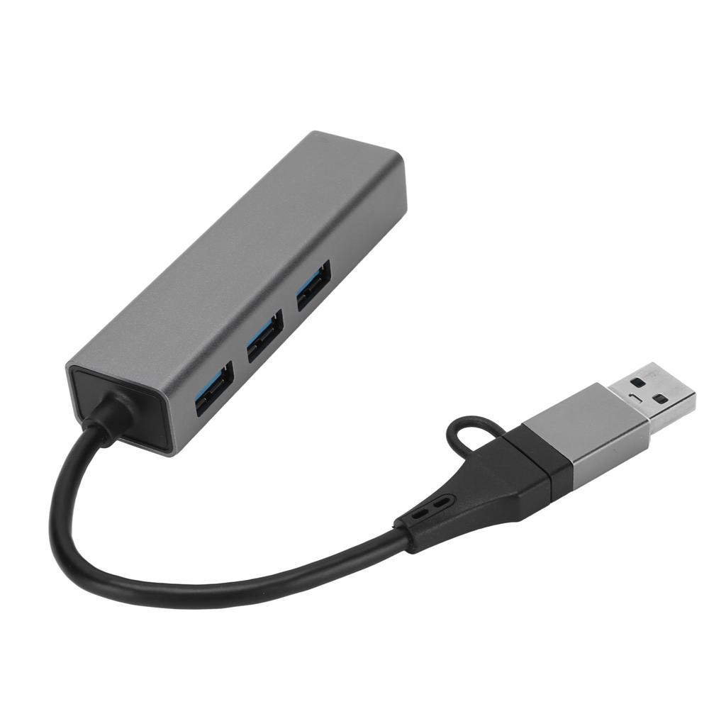 USB3.0 Hub 5Gbps Plug and Play 4 Port Aluminum Alloy USB C To RJ45 Adapter for Windows for Linux for OS X Silver Gray