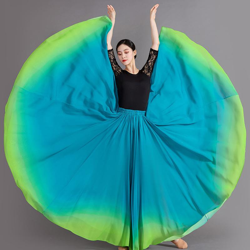 720 Grad Farbverlauf Tanzrock Eleganz Klassischer Tanz Damen Square Dancing Auftritt Maxiröcke Elastischer Bund Großer Saum Chiffon A-Linienröcke