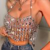 Silver Metal Gemstone Chest Ornaments Rhinestone Decor Bikini Straps Sexy Women'S Hollow Corset