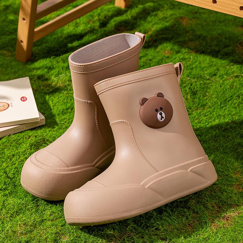 

Женские водонепроницаемые резиновые сапоги до середины икры - Нескользящая мягкая подошва, Милый дизайн с мишкой, Плюс вельвет для тепла 37