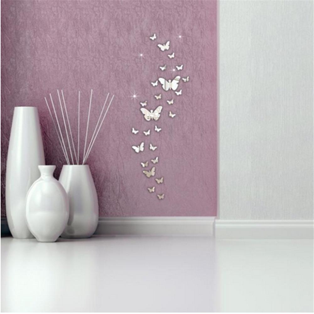 12PCs/Lot Creative Mirror Silver 3D Butterfly Wall Stickers Party Wedding Decor Home Decoration For Living Room DIY Wall Decal