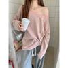 Slash shoulder striped long-sleeved T-shirt women's spring and autumn new thin loose sunscreen blouse Spice girl off-the-shoulder top