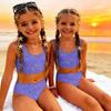 Costume da Bagno Due Pezzi per Bambina Set Top Corto Senza Maniche con Stampa di Paillettes e Slip a Vita Alta Costumi da Bagno per Bambini Estate Abbigliamento da Spiaggia
