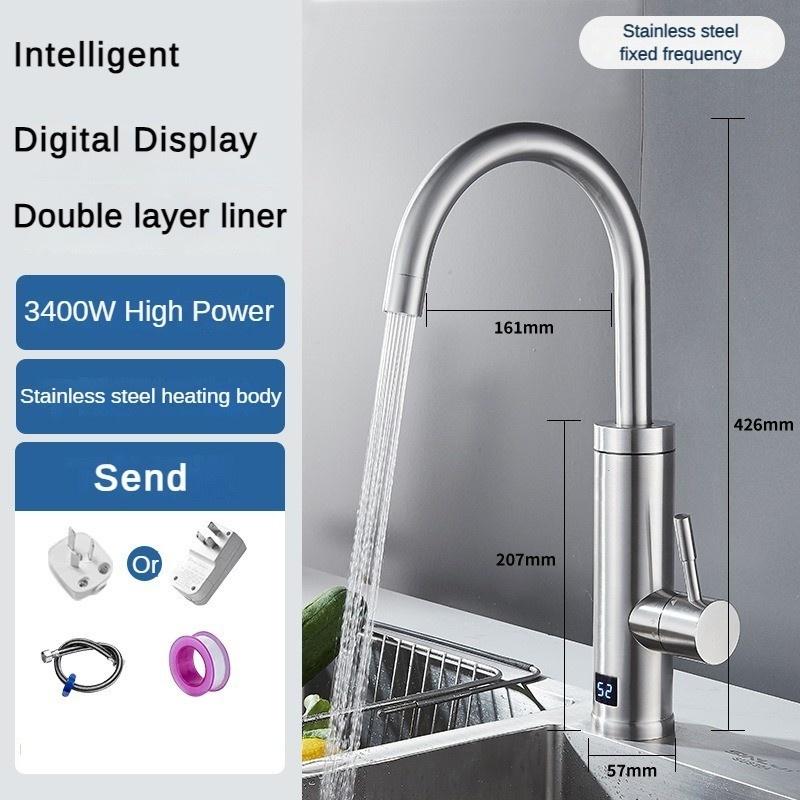 3400W Stainless Steel Intelligent Variable Frequency and Temperature Regulating Faucet LED Temperature Display Screen Hot and Cold Dual-purpose Faucet