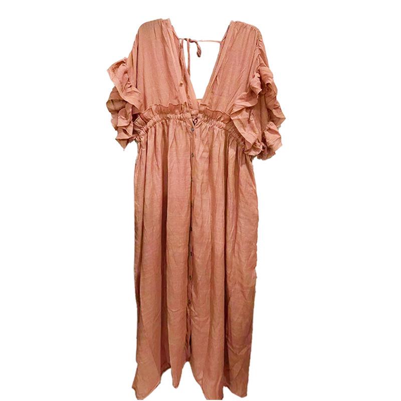 Solid Color Beach Cover-Up Long Dress with Sun Protection