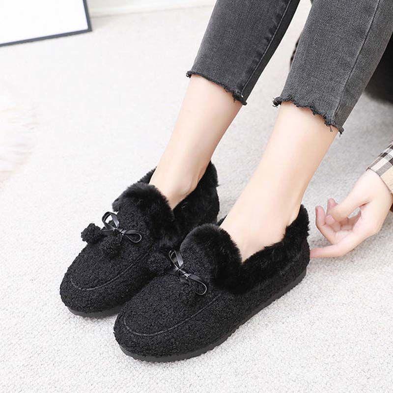 Women's Furry Cotton Slippers - Thick Sole, Heel-Covered, Soft, and Warm for Winter Indoors