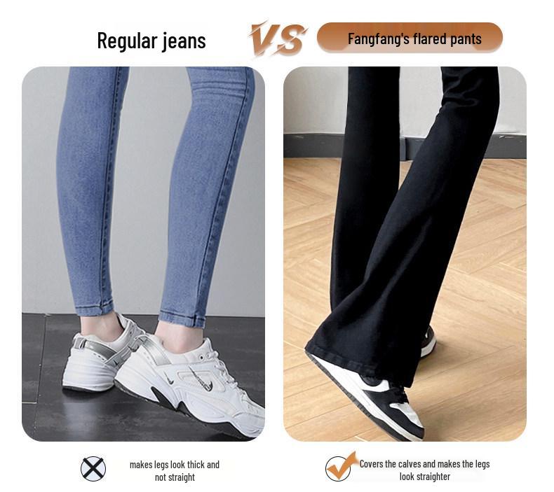 2026 Women's Black High Waist Slimming Micro Flare Trousers - Fluffy Stretchy Winter Style