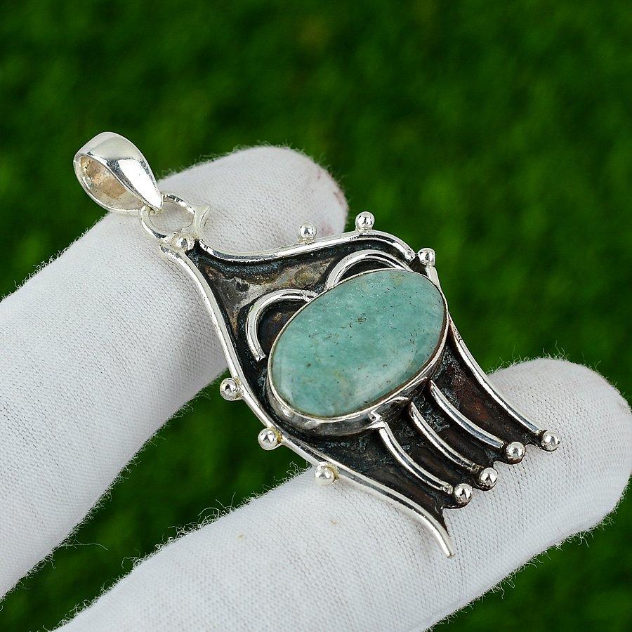 Amazonite Stone Wife Trendy Anniversary Bezel Pendant Jewelry Sterling Silver
