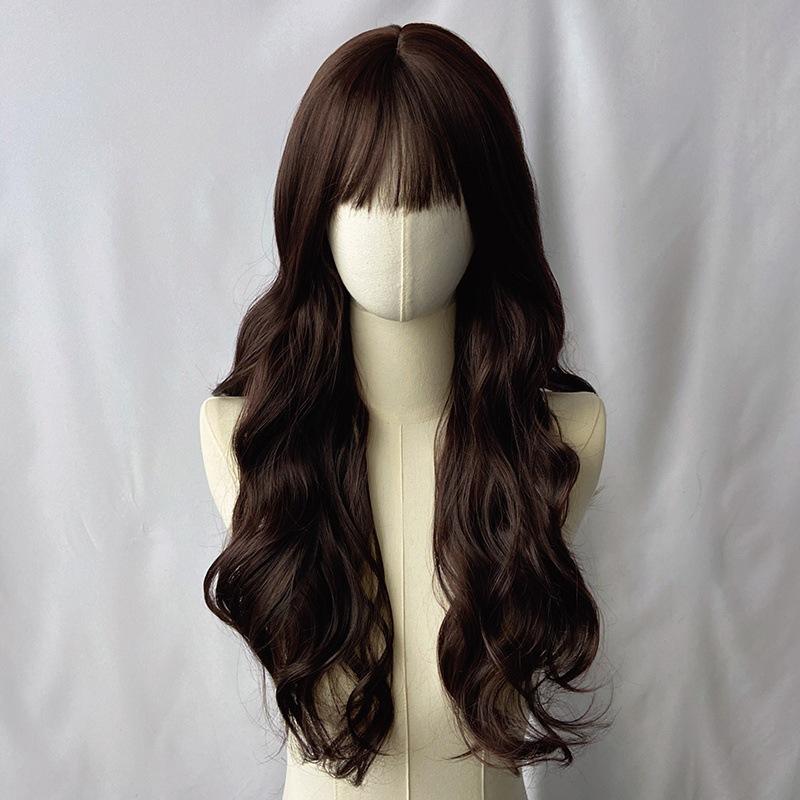 Full Bangs Long Curly Hair Set Women'S Wig Personalized Fashion Outdoor Party Simulation Head-Wearing Synthetic Wig