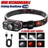 USB Rechargeable LED Headlamp Portable Light with Built In Battery 6 Lighting Modes Fishing Head Torch Outdoor Camping Lantern