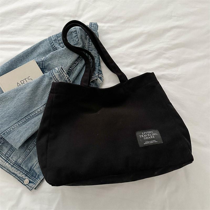 Stylish And Minimalist Large Capacity Canvas Tote Bag For Women In Black And Gray