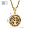 18K Gold Electroplated Cross & Round Zirconia Pendant Necklace - Stainless Steel Lucky Tree Design for Women