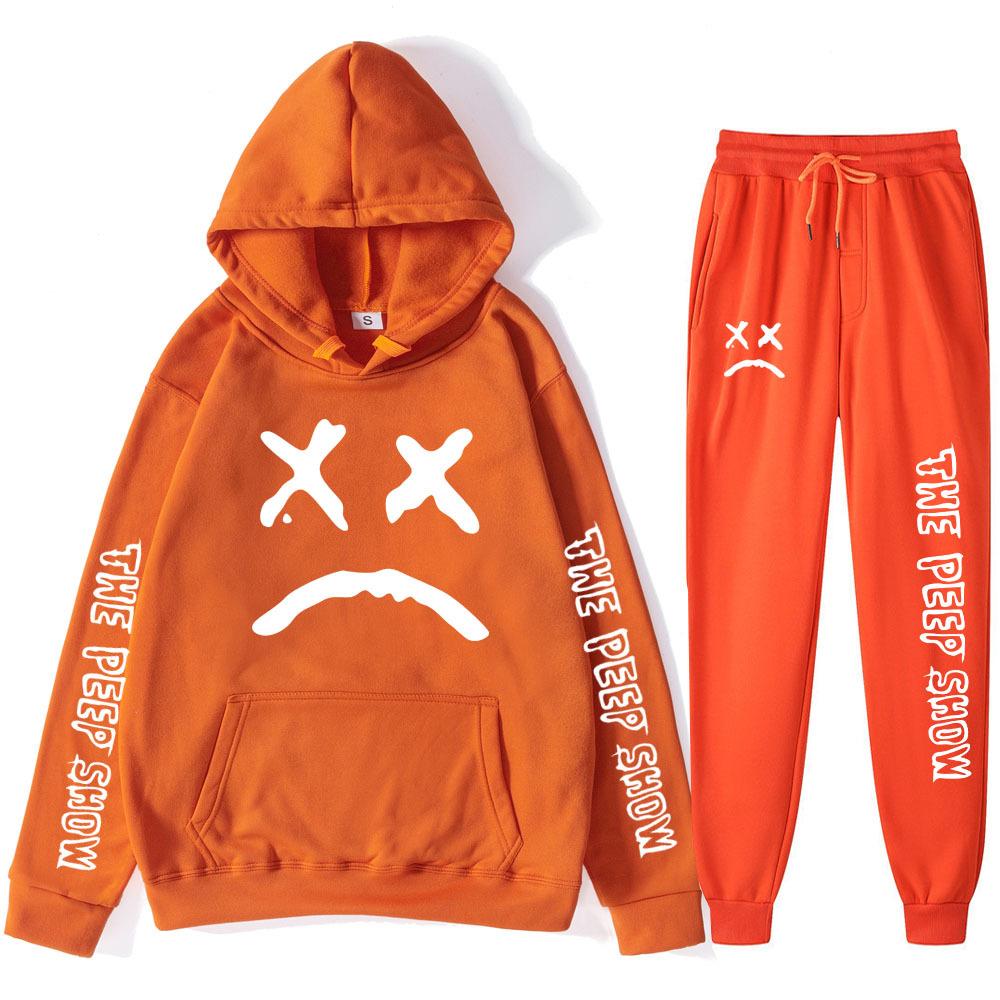 

Autumn Winter Lil Peep The Peep Show Graphic Printed Hoodies Sweatpants Set Fashionable Casual Warm Sports Long Sleeved Pants Men s Sport Wear L помаранчевий