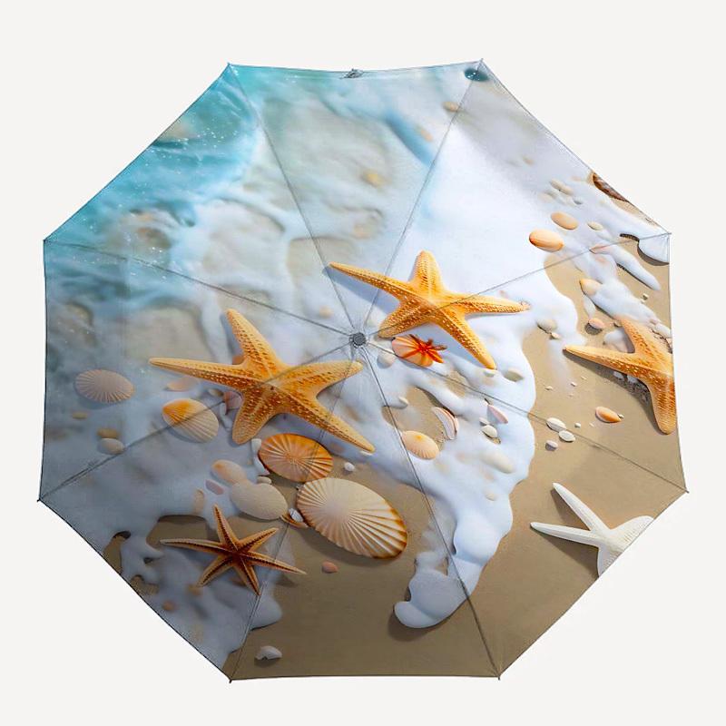 

1PC starfish shell Umbrella-8-Rib Reinforced, Automatic Open, Lightweight & Durable, Fashion Accessory for Outdoor, Beach L0340