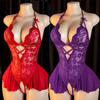 Transparent RedWomen Open Bodysuit Crotchless Sexy Temptation Adult Erotic Lingerie Teddy Body Suit Pajamas V-neck Hot Underwear