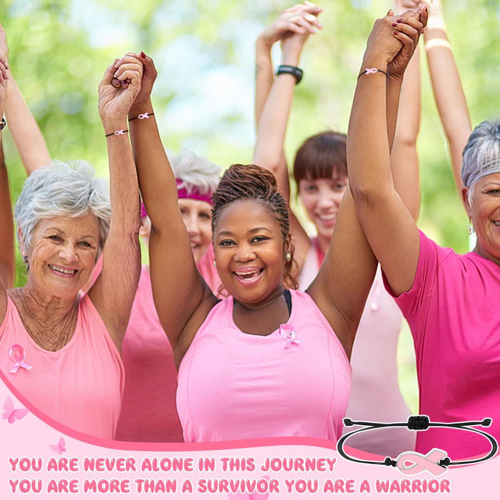 24 Pcs Breast Cancer Awareness Bracelets For Women, Pink Ribbon Bracelets, Adjustable Cord And Braided Ribbon, Chest Accessories