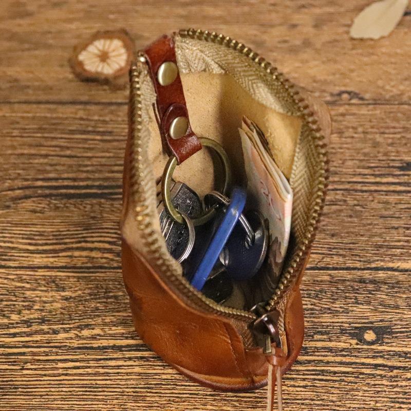 Luxurious Genuine Leather Key Bag Coin Purse Zipper Clutch Wallets Fashion Women Men Housekeeper Card Key Holder Organizer Pouch