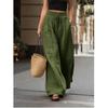 Womens High-Waisted Wide Leg Pants Loose Fit Solid Color Casual Trousers With Drawstring Flowy Cropped Length