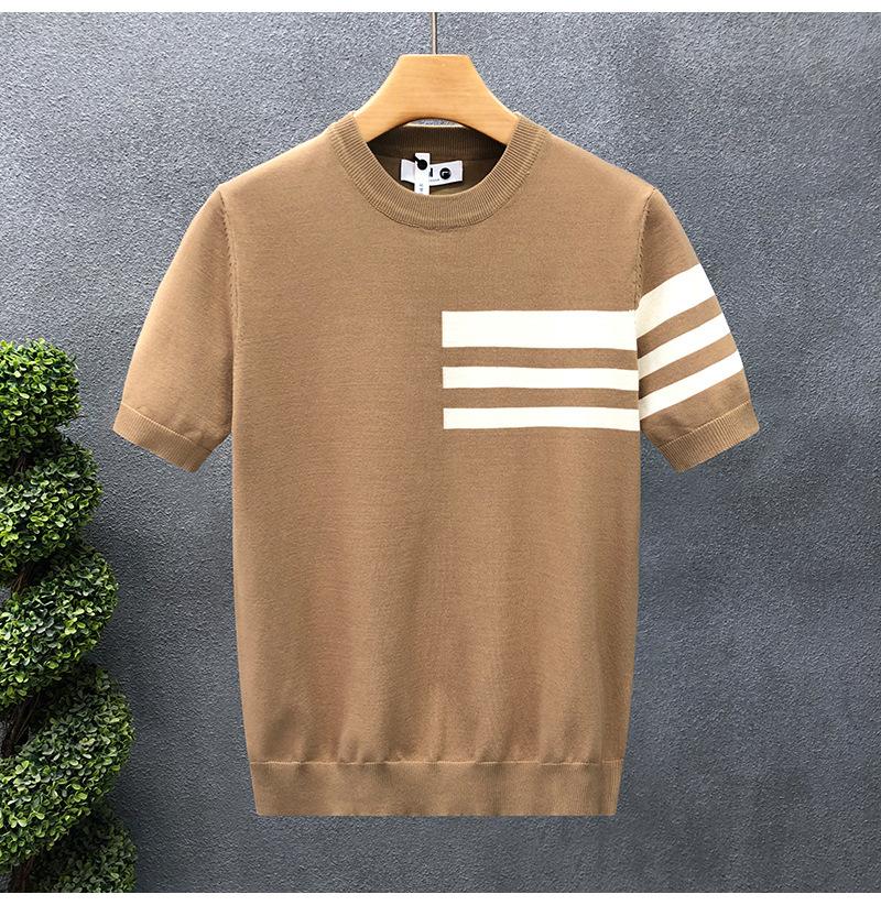 Summer Pullover Thin Short-Sleeved T-Shirt Men'S Premium Round Neck Thin Knitted Sweater Simple Half-Sleeve