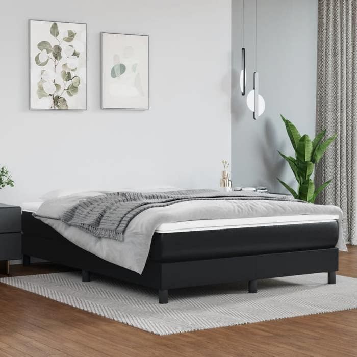 3144255 vidaXL Divan Bed with Mattress Black 140x190 Cm Faux Leather